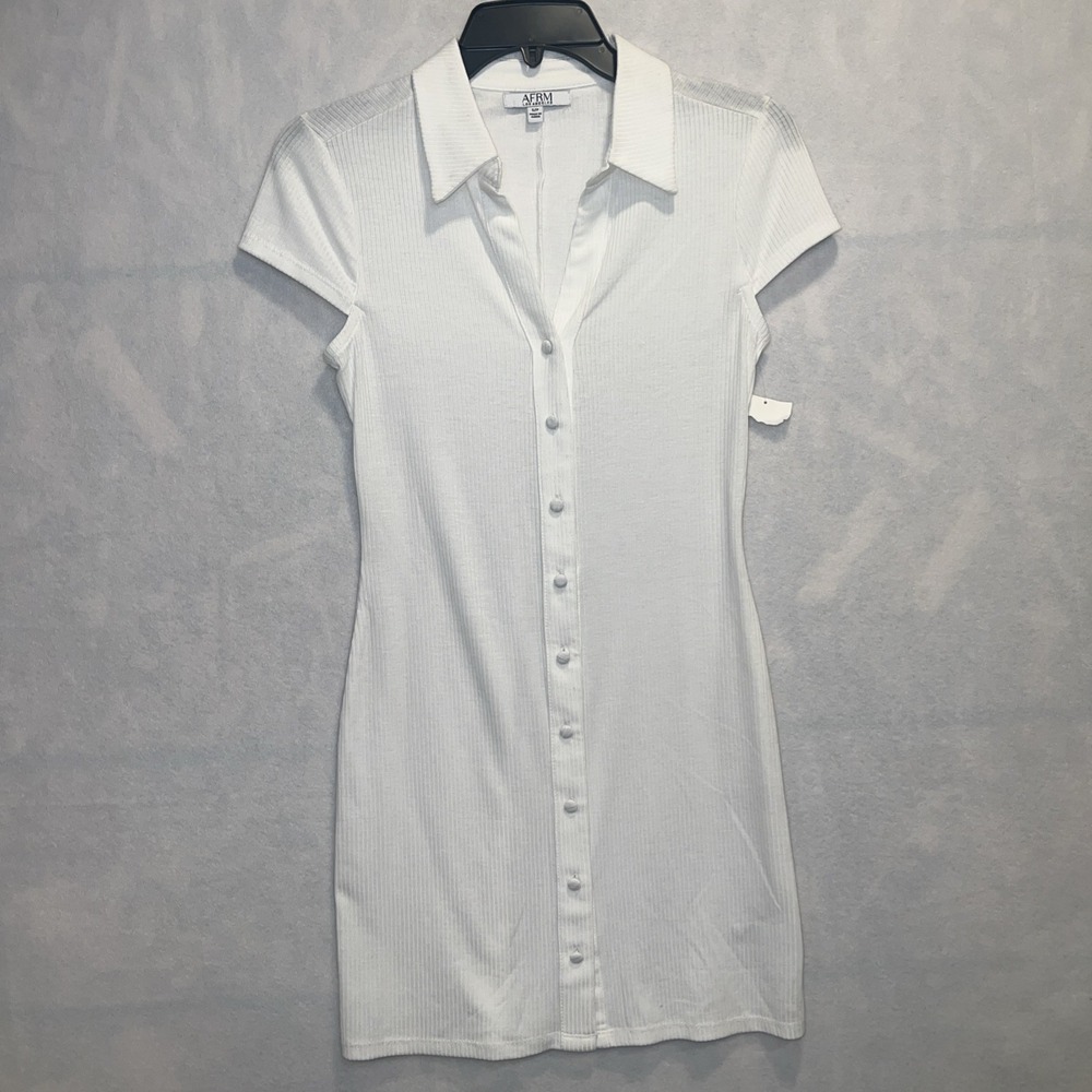 AFRM Rennia Rib Knit Short Sleeve Shirt Dress Button Front Sand Women's Small